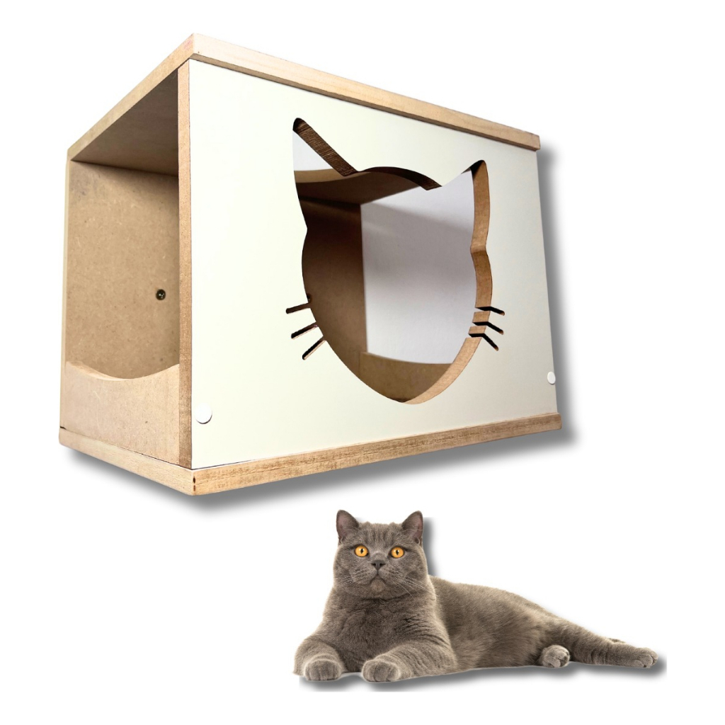 Nicho Para Gato REFORÇADO MDF 15MM Com Carpete Antiderrapante Casinha de Gato Suspensa Frente Gato