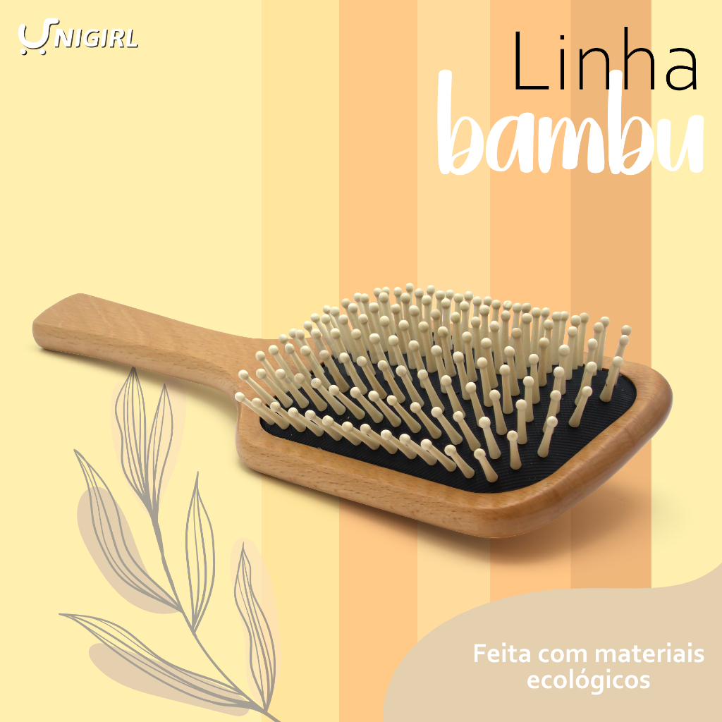 Escova De Cabelo De Bambu Natural Cerdas de Nylon Sustentável Biodegradável Raquete  Madeira Antiest