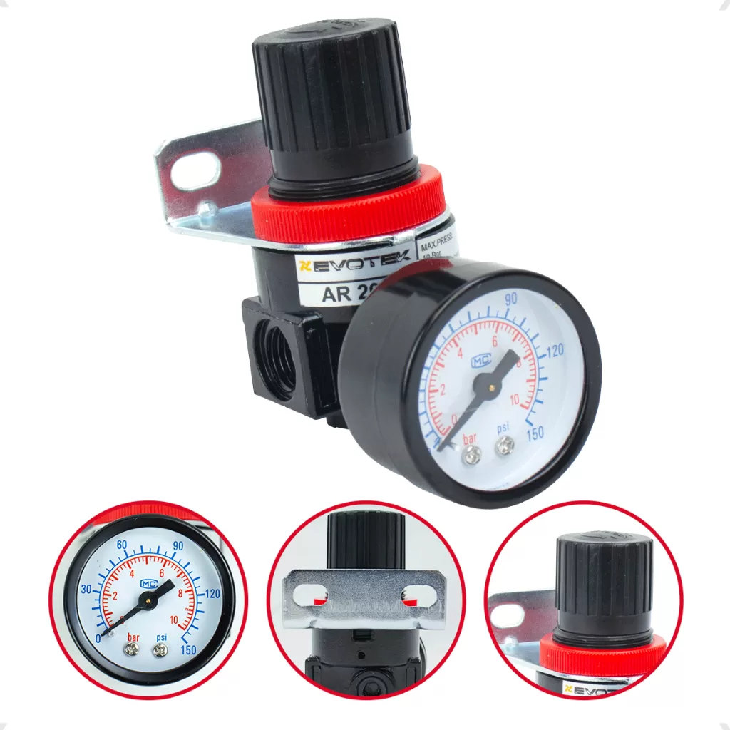 Regulador de Pressão Com Manômetro Pneumático 1/4 Alta Precisão Para Compressor Schulz Universal