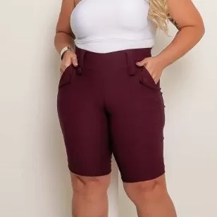 Bermuda Plus Size Femenina Bengaline Liso ate o Jo