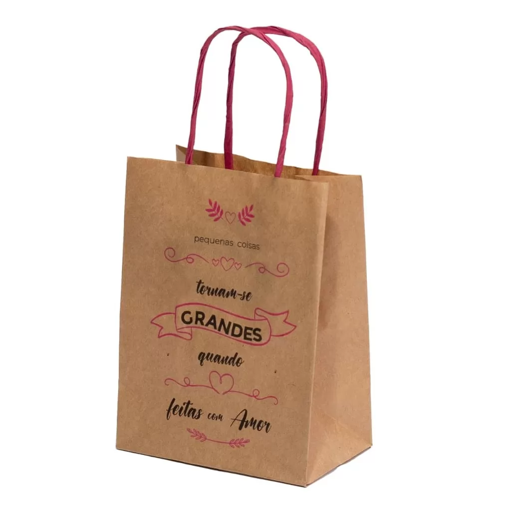 Sacola LC Kraft Natural Alça Colorida – Frases c/10un