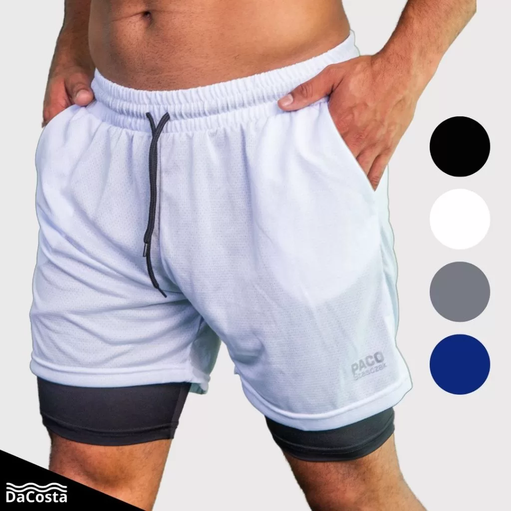 Shorts pra Exercicios DryFit 2em1 Masculino com Bolso pra Celular Alça Reforçada pra Camiseta/Toalha