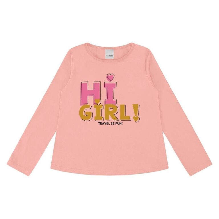 Blusa Infantil Menina Manga Longa em Algodão Rosa
