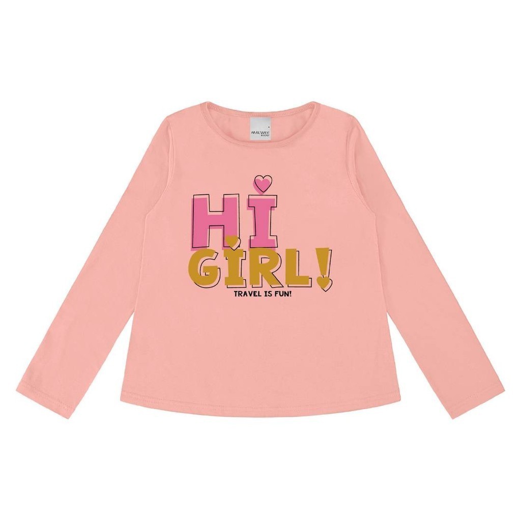 Blusa Infantil Menina Manga Longa em Algodão Rosa Malwee Escola Tamanho 16