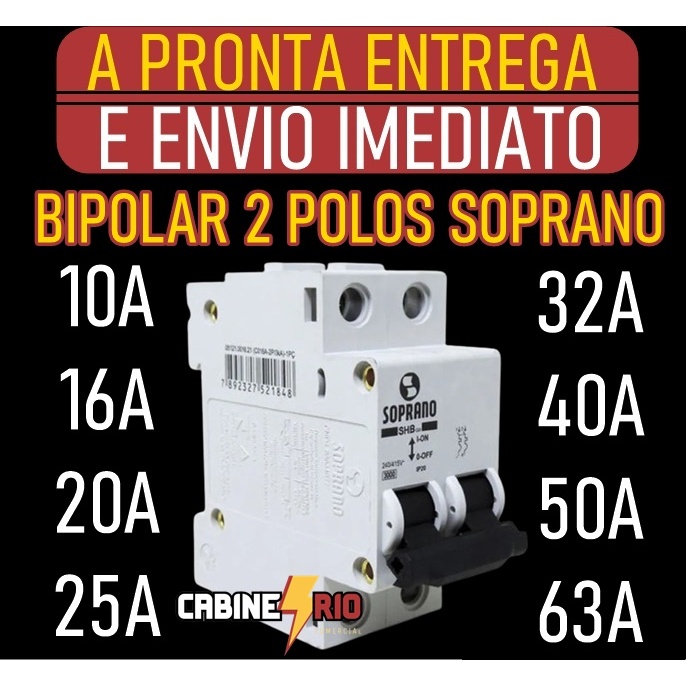 Disjuntor Bipolar 2 Polos 10A 16A 20A 25A 32A 40A 