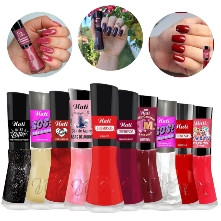 Kit 10 Esmaltes Nati Tons Escuros Tratamento Glitt