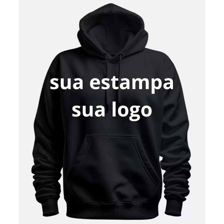 Casaco Personalizado Moletom Blusão canguro Capuz forrado Preto e Areia-  Estampas ja inclusa Frio