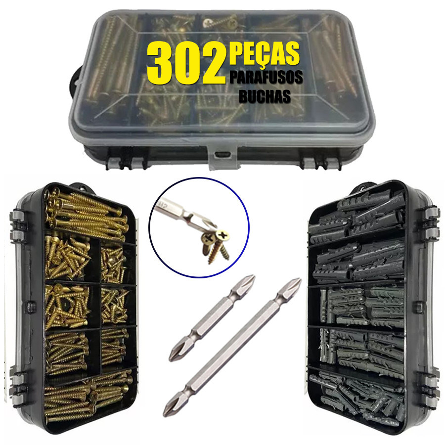 Jogo 300pçs –  Escolha seu kit Parafusos Buchas Ponteiras Magnéticas Ferramentas acessórios Caixa Es