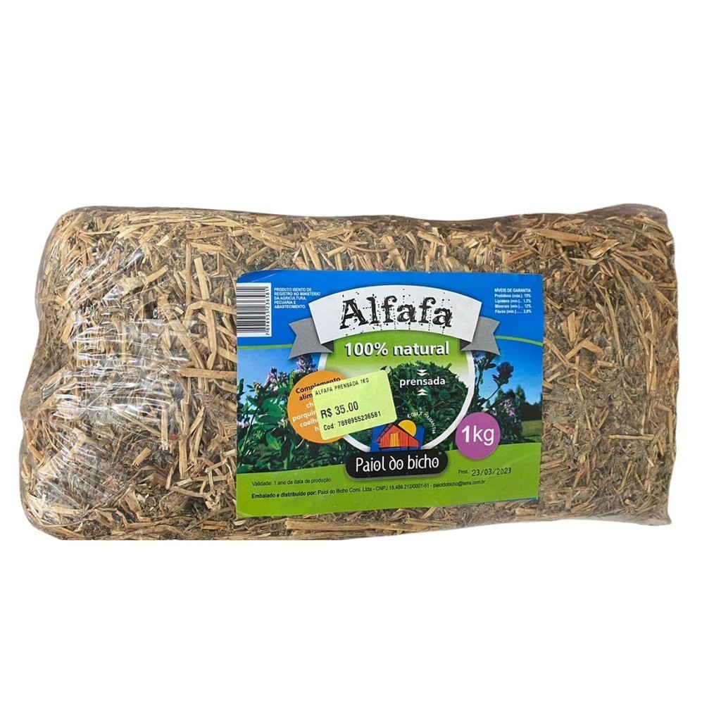Alfafa Prensada 1kg P/ Roedores Pets Coelhos Hamsters 100% Natural Minerais Fibras