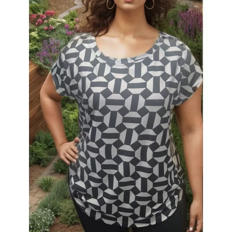 Blusa Feminina manga curta estampada plus size 