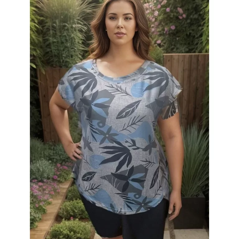 Blusa Feminina manga curta estampada plus size 