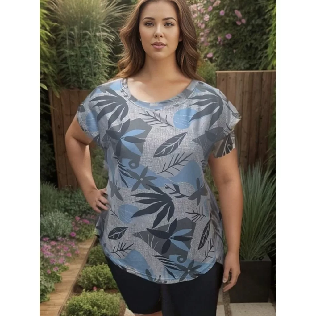 Blusa Feminina manga curta estampada plus size – G1 G2 G3 G4 G5 – Plus size de verdade – ESTAMPA 010