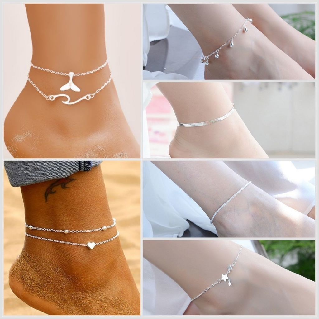 50 MODELO designs prata 925 original 25 cm bonito tornozeleira para mulheres joias de moda acessório