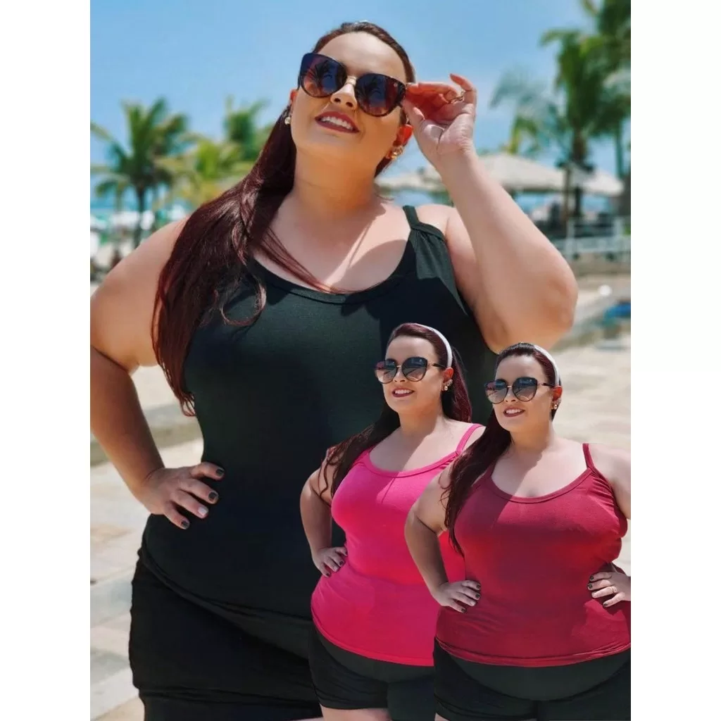 Kit 3 Blusa Regata Feminina Plus Size Em Viscolycra Lisa Alcinha G1 G2 G3 G4