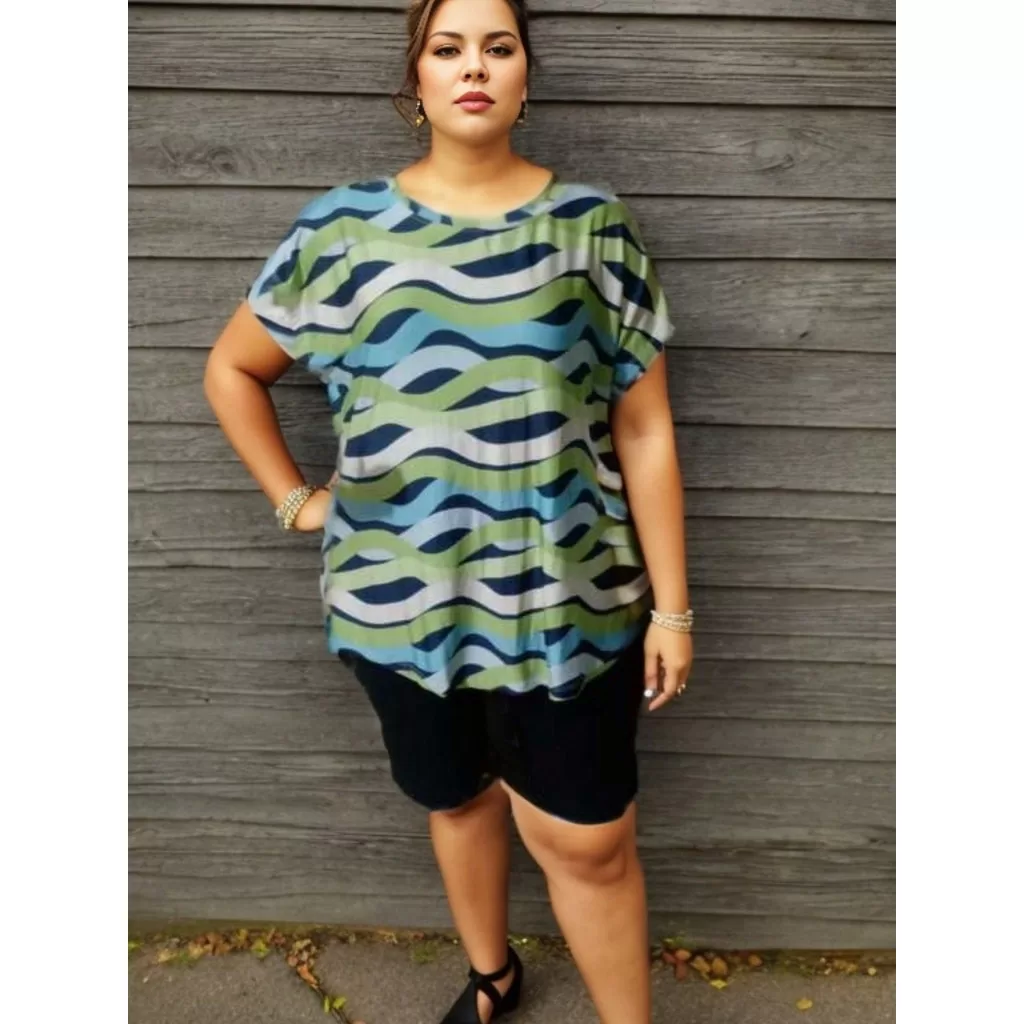 Blusinha manga curta estampada plus size – G1 ao G5 – Plus size de verdade – cor 1