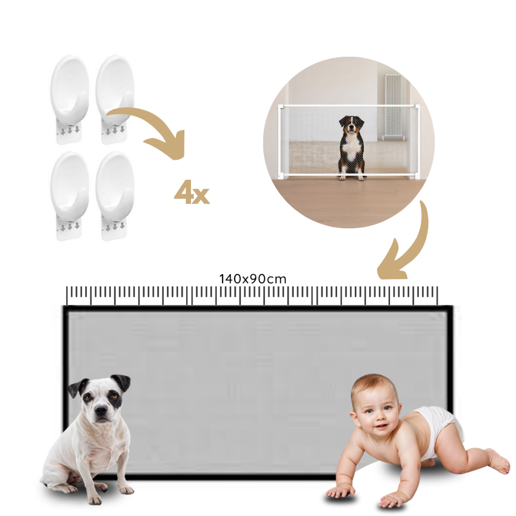 Cerca para Cães e Gatos Tela de Proteção para Portas Removível Premium Pet