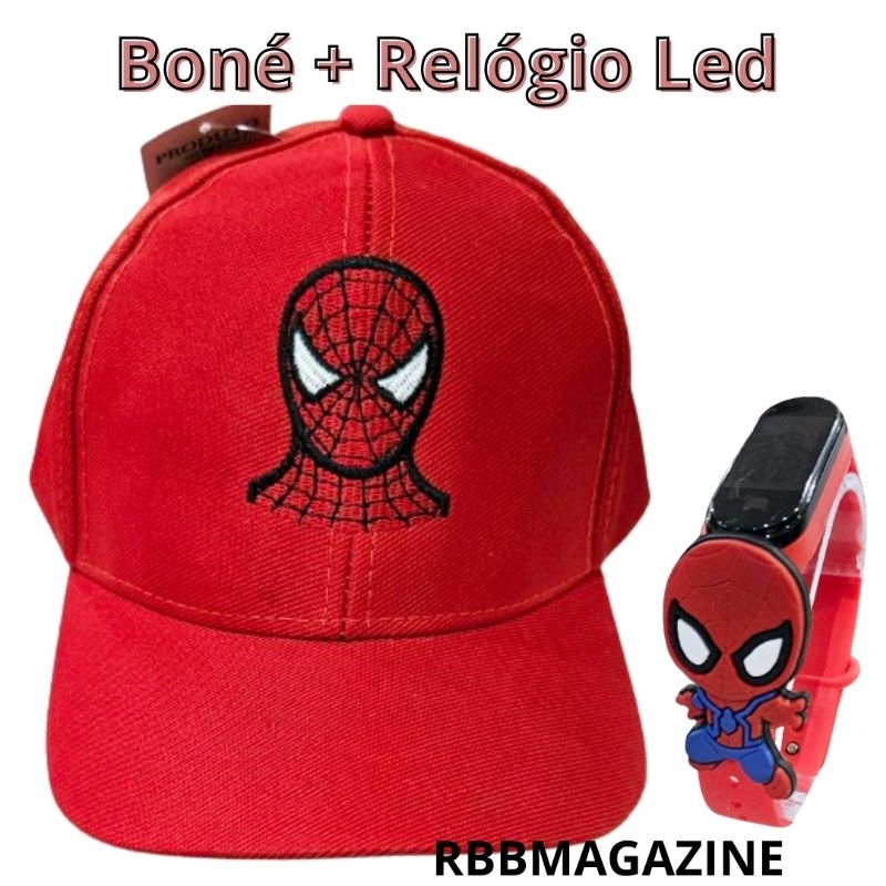Kit Relógio a prova dágua + Boné bordado infantil Sonic, Homem-Aranha, Spiderman