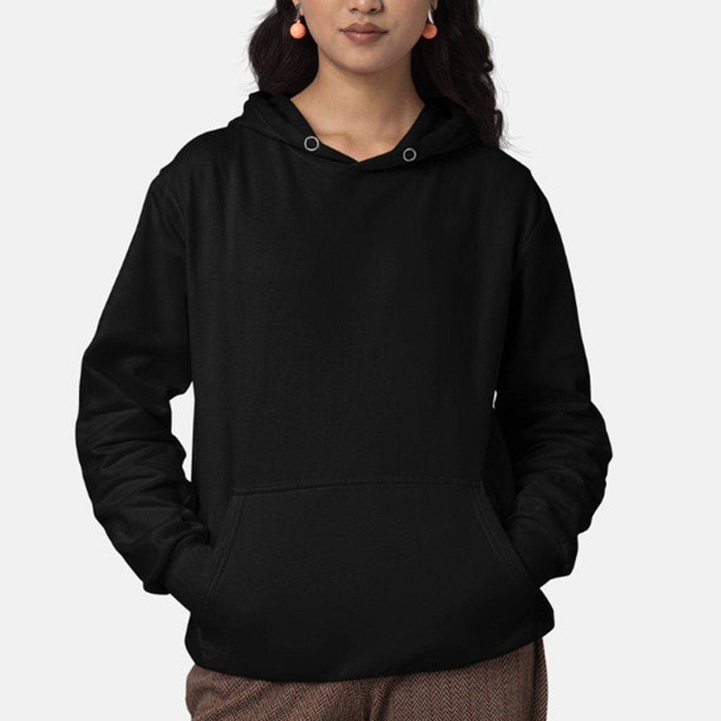 Moletom Canguru com Capuz e Bolso Feminino Preto/Branco Feito em Algodão Casaco Agasalho Confortável