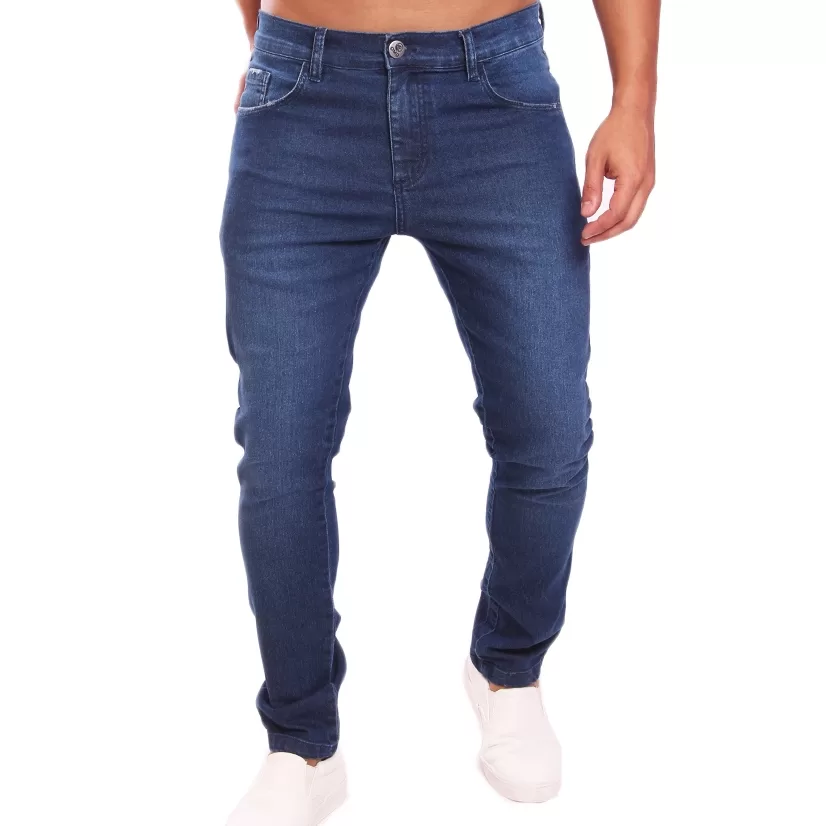 Calça Jeans Skinny Masculina Lavagem Media Lisa  Com Pistolado Linha Top Deluxe Com Lycra 0140