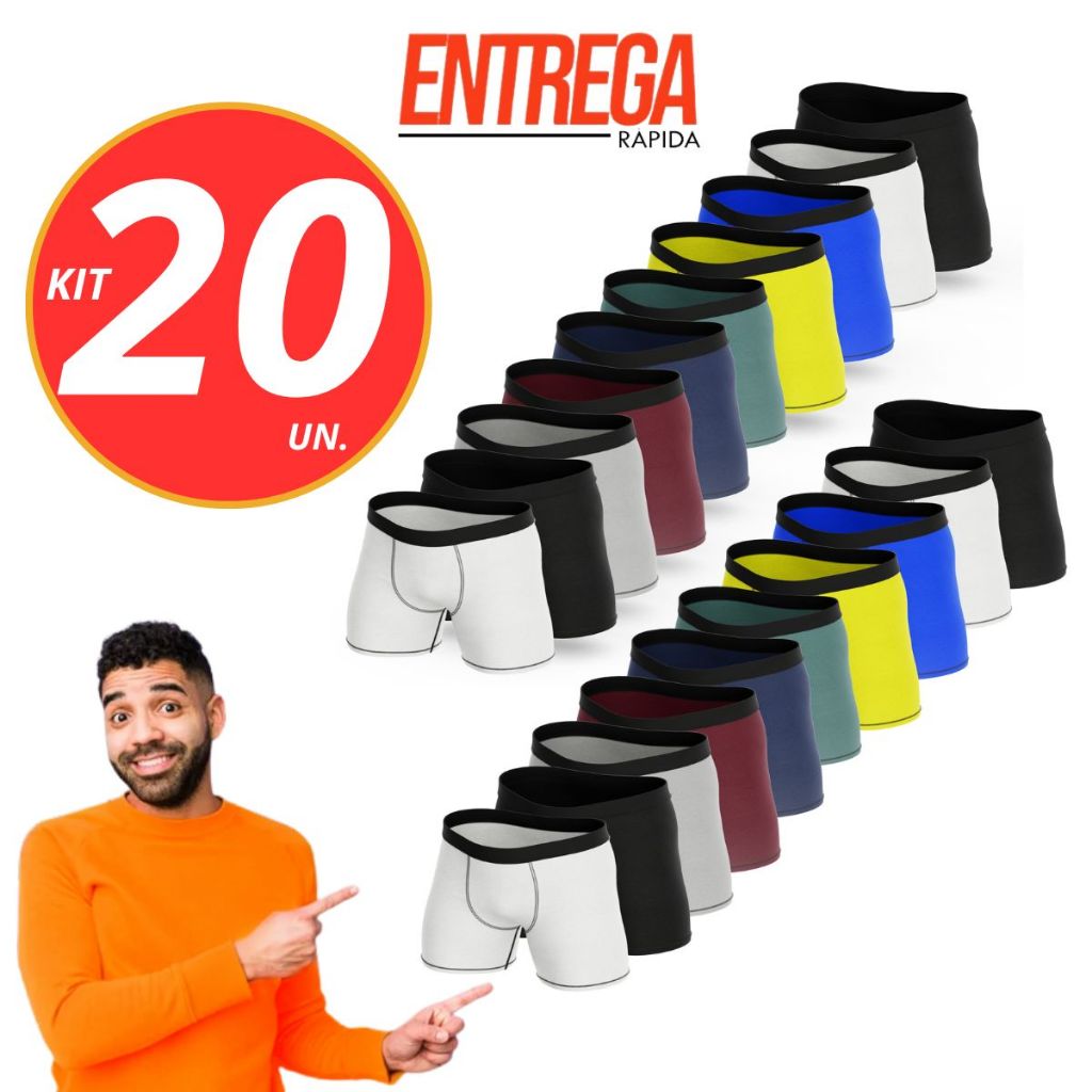 Kit 20, 10 e 5 Cuecas Boxer Microfibra Masculino Adulto Sortido Forro 100% Algodão Atacado
