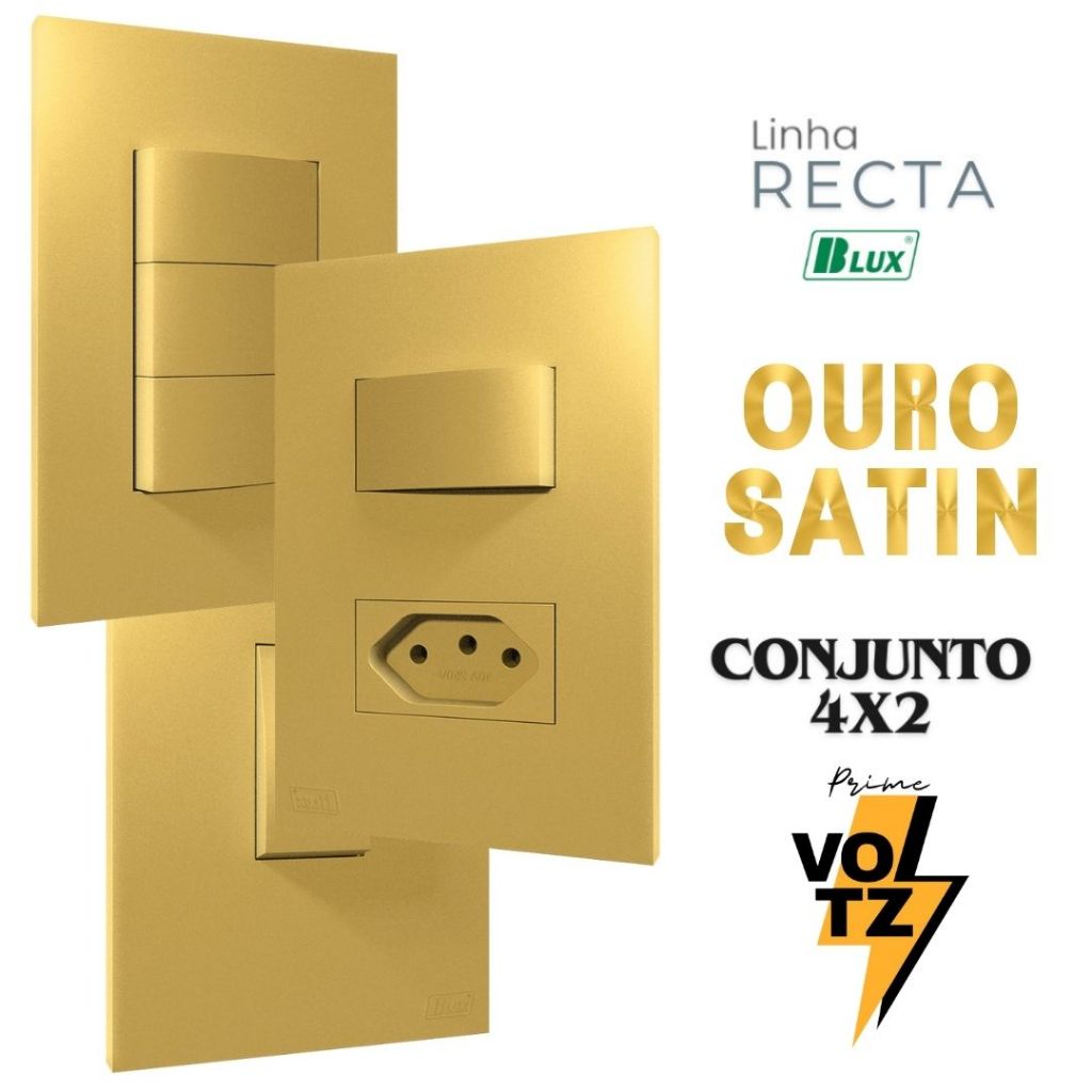 Tomada 10a 20a Dourada Ouro Nobre 4×2 Recta Satin Fosca Interruptor Simples Paralelo Conjunto Comple