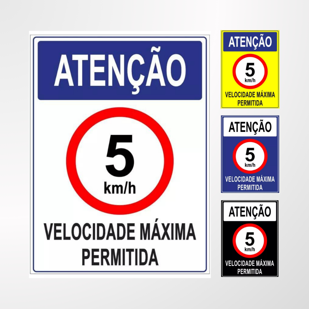 Placa Velocidade Máxima Permitida em PVC 5km/h Sinalização Atenção Condôminos