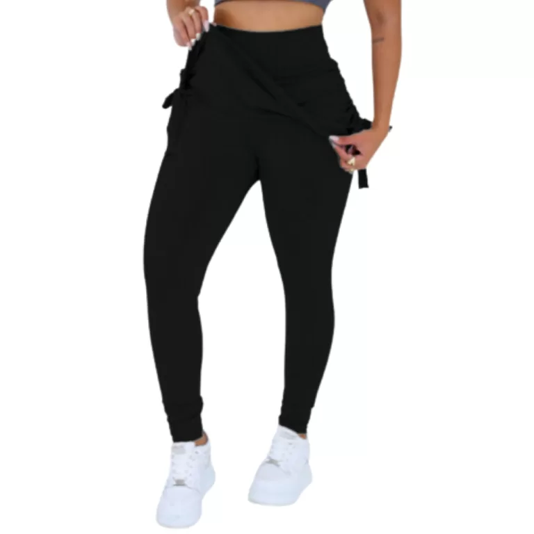 Calça Legging Preta Suplex Cintura Alta com Saia 
