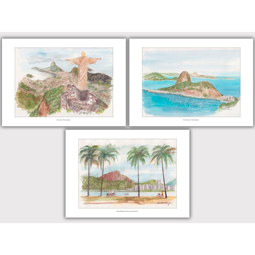 KIT 3 Cartões Postais do Rio de Janeiro | Arte em Aquarela | Cartão Postal 15×10 | Verso Impresso