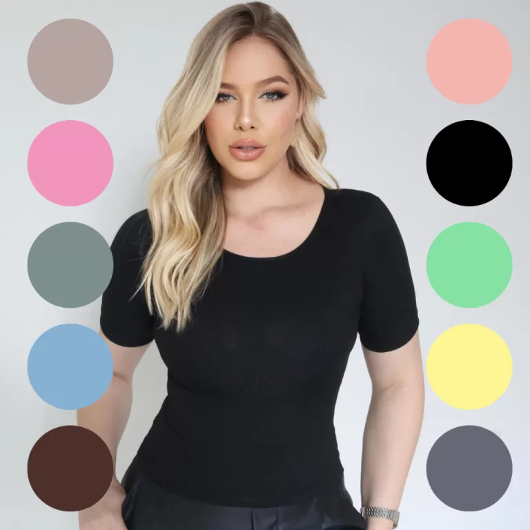 Blusa Manga Curta Gola O Redonda Feminina Básica 