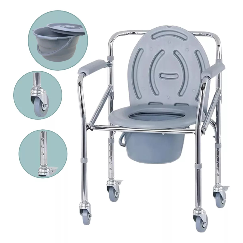 Cadeira Pra Banho Idoso 4 Rodas Com Assento e Cuba Coletora Dobravel 100kg