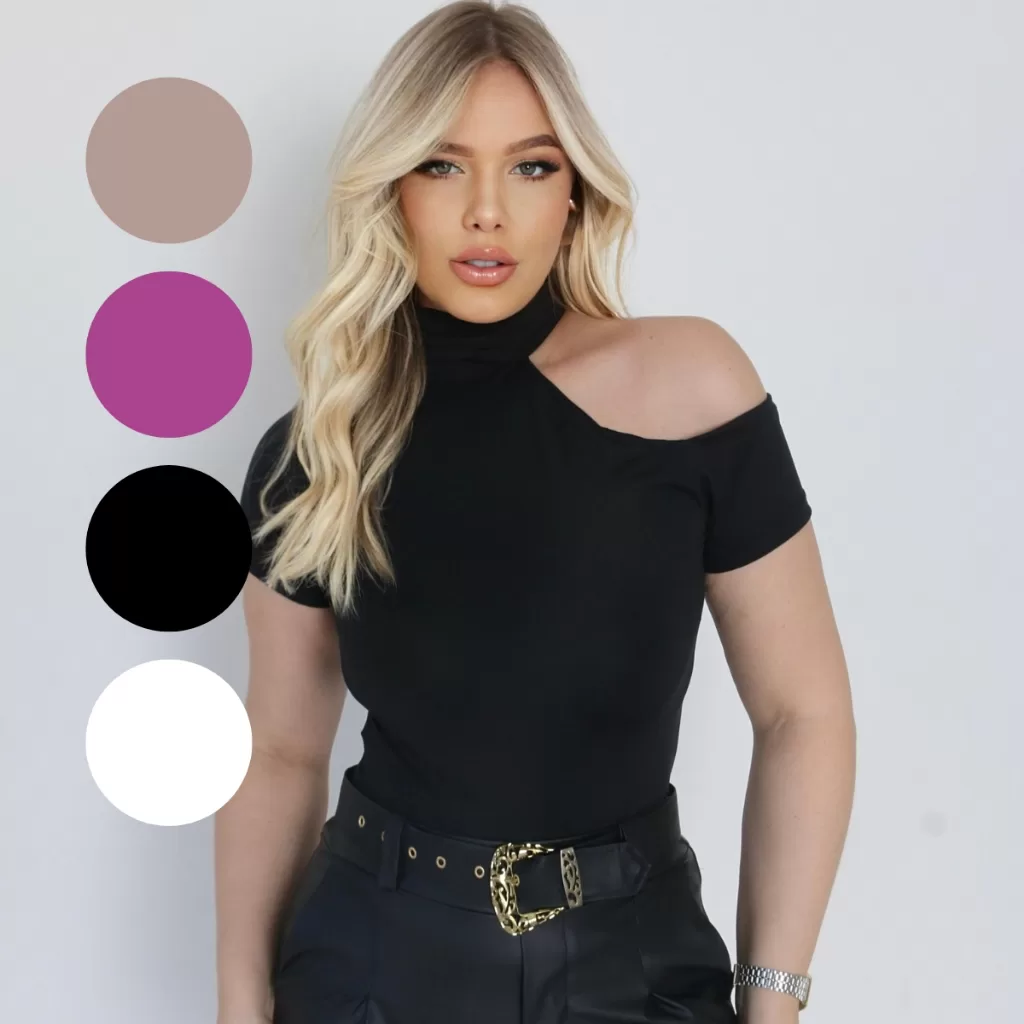 Blusa Feminina Ombro Vazado Malha Suplex Confortável Lisa