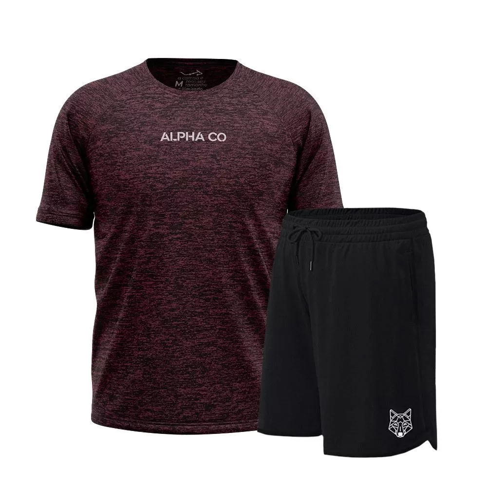 Kit Bermuda Lobo+Camiseta Dry Fitness Academia Alpha