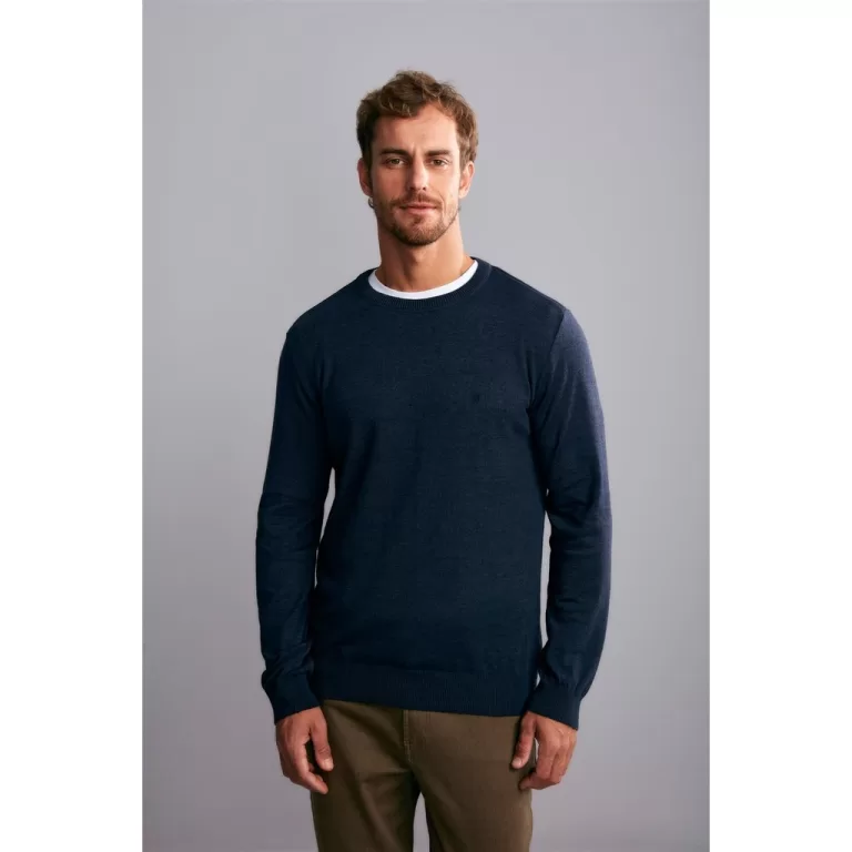 Tricot Gola Careca Básico Liso – Mescla Azu
