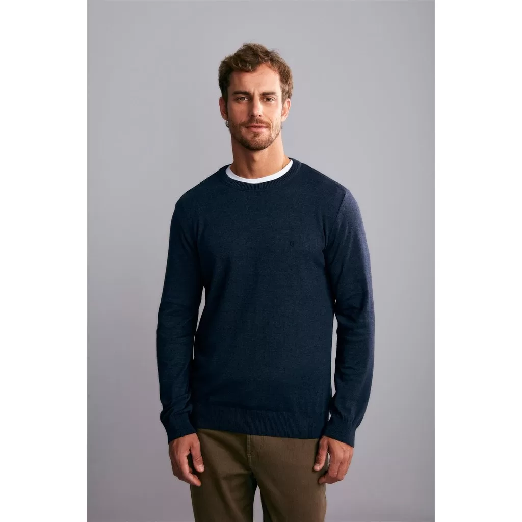 Tricot Gola Careca Básico Liso – Mescla Azul