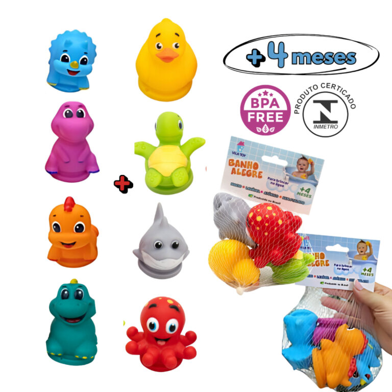 Kit 4 Brinquedos De Banho Para Bebe Banheira Pisci