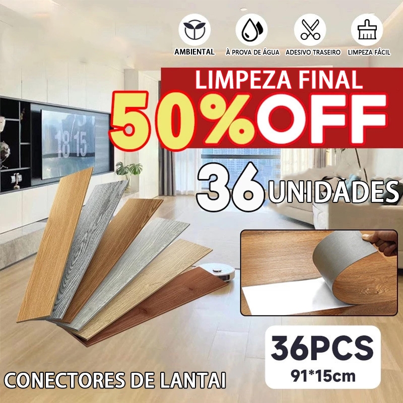 36/24/12PCS Adesivo de Piso Madeira Moderno Antiderrapante Lavável Autocolante 91,4×15,2cm – Vários