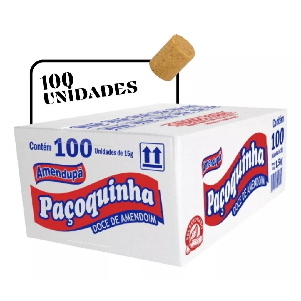 Paçoca Amendupã Caixa Com 100unidades 1,5kg – Rolha Embrulhada Individual