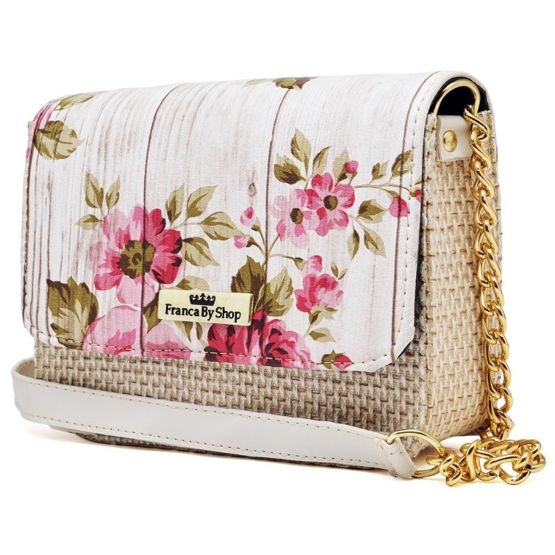 Bolsa Feminina Palha Floral Casual Pequena Corrente Elegante
