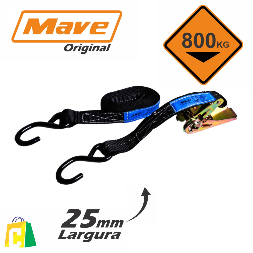 Conjunto Cinta Catraca Gancho Amarração Carga 3 Metros 800kg