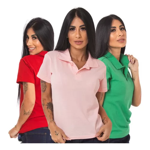 Kit 5 Camisa Polo Feminina Gola Uniforme Piquet Ca