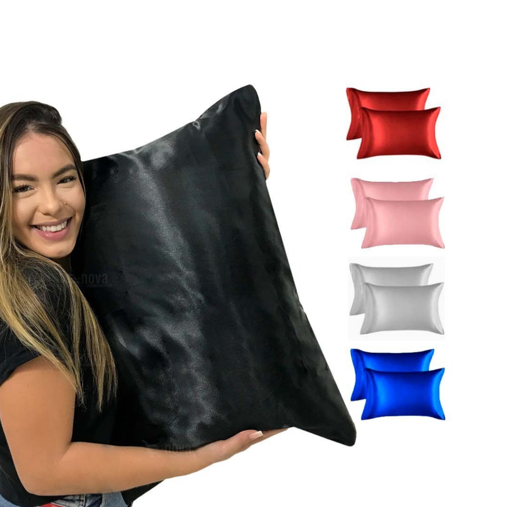 Par de Travesseiros + Fronha de Cetim Seda Antifrizz