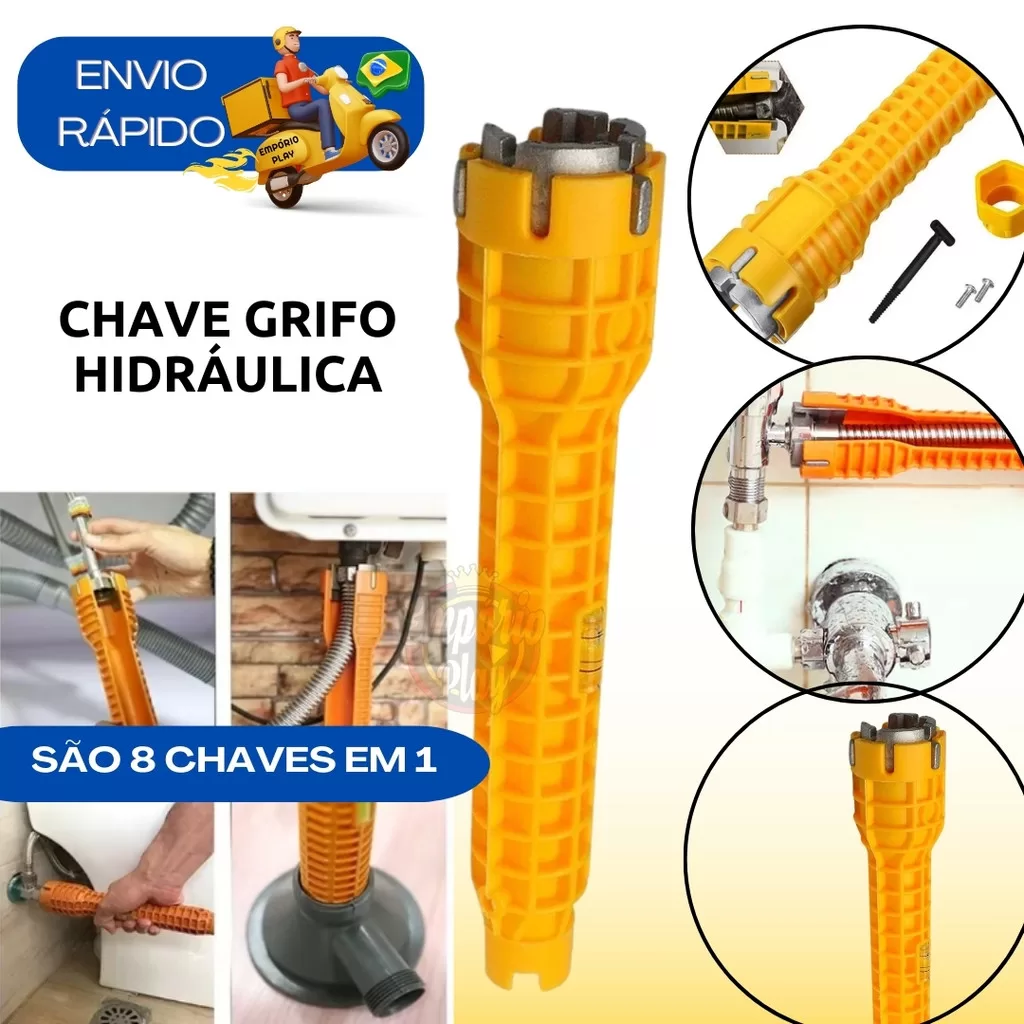 Kit Chave Inglesa Grifo Hidráulico 8×1 Multiuso Pia Torneira Encanamento Ferramenta Reparos