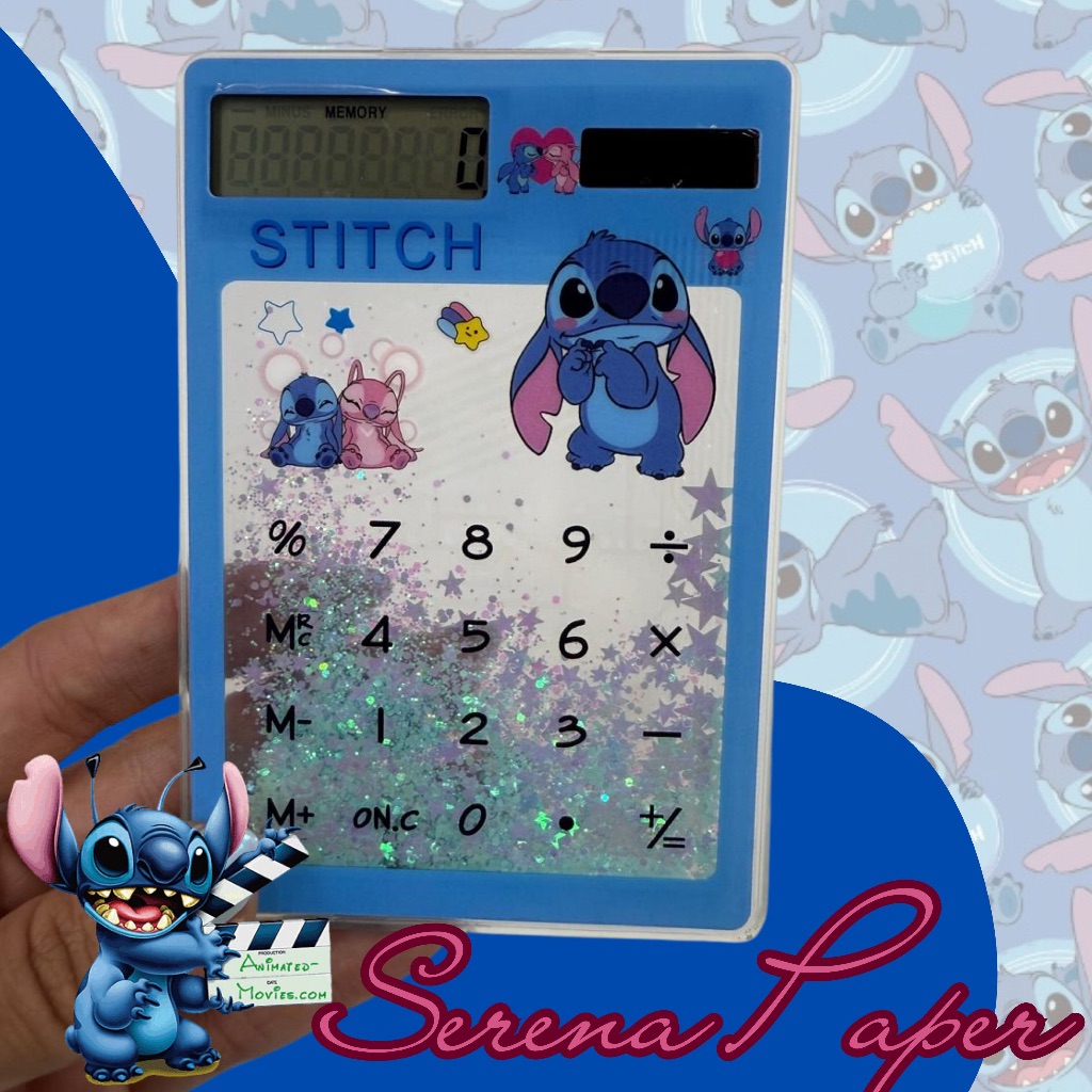 CALCULADORA SOLAR STITCH TRANSPARENTE COM GLITTER / PAPELARIA FOFA KAWAII / GEEK / MATERIAL ESCOLAR