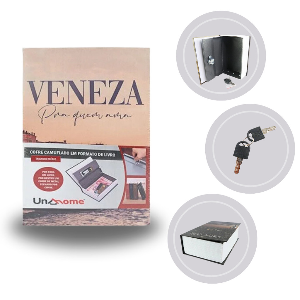 Cofre Camuflado Formato Livro Porta Joias Com Chave Discreto Relógio Documentos Estampa Sortida