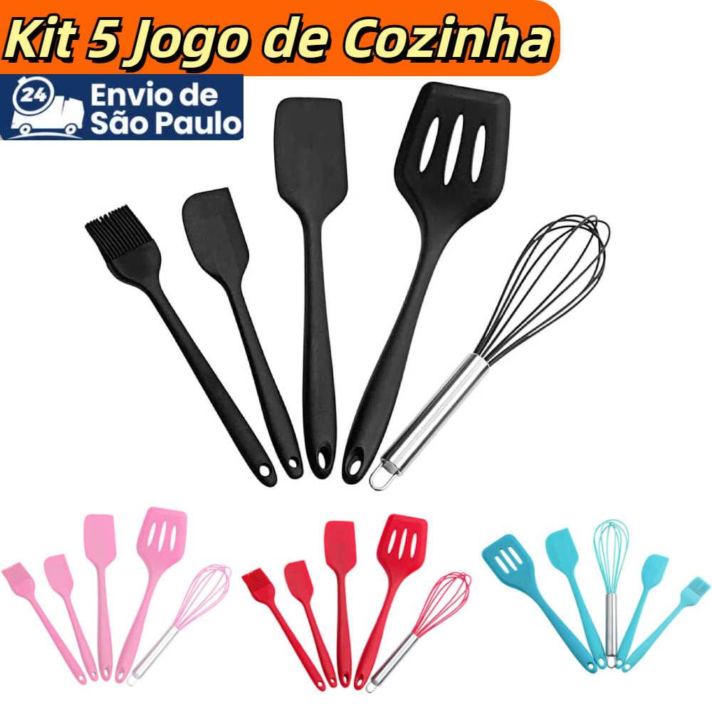 Jogo de Cozinha Silicone Kit 5 Peças de Colher Espátula Fue Pequena Pincel Batedores de ovos Jogo