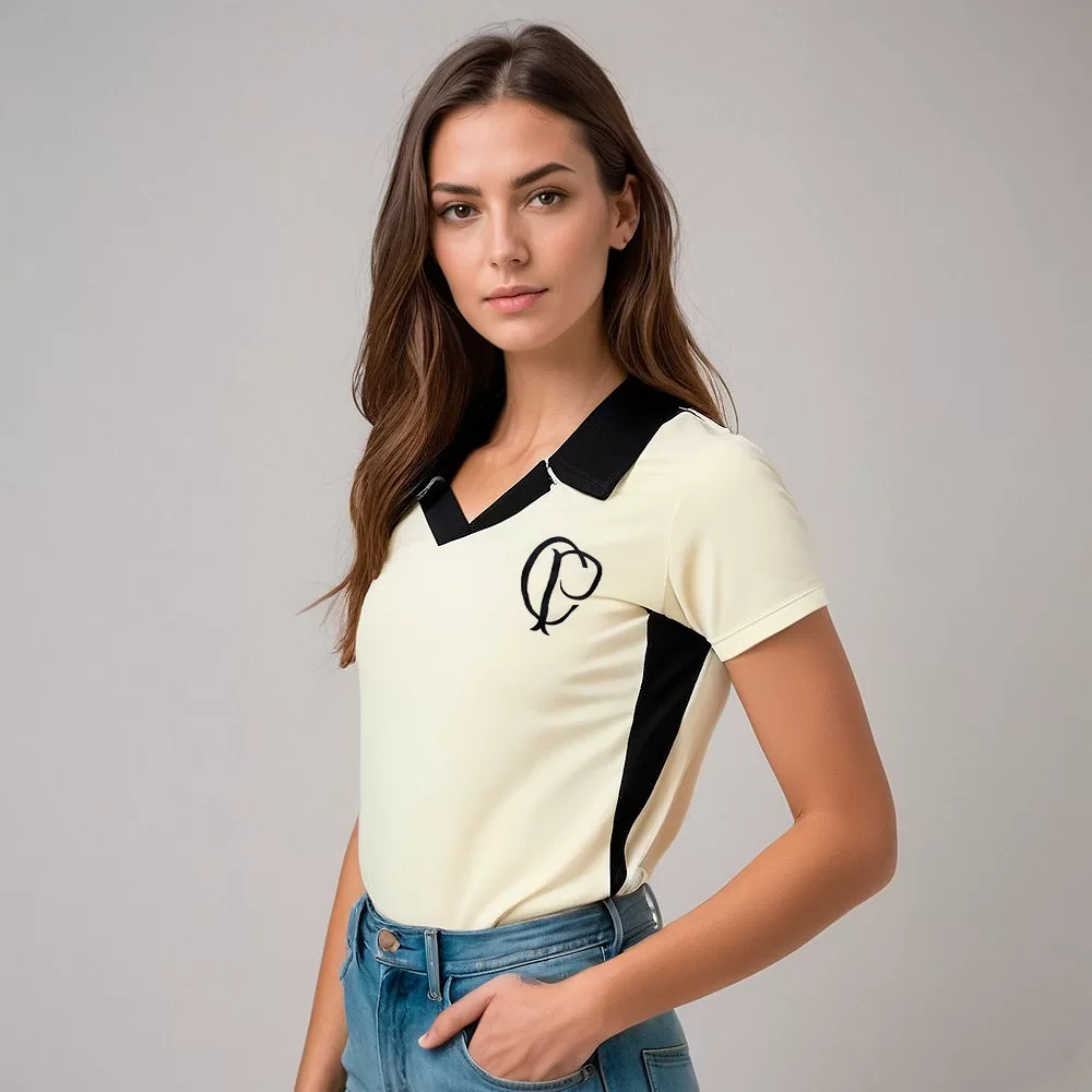 Camisa Polo Corinthians CP Retrô Torcedora Feminina Oficial