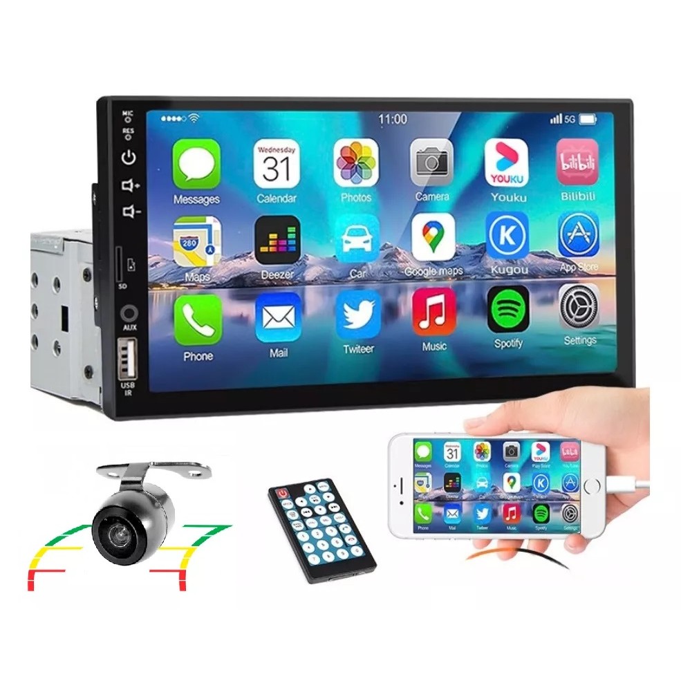 Central Multimídia Universal Mp5 Bt 1 Din 7 Pol Dvd + Camera Ré