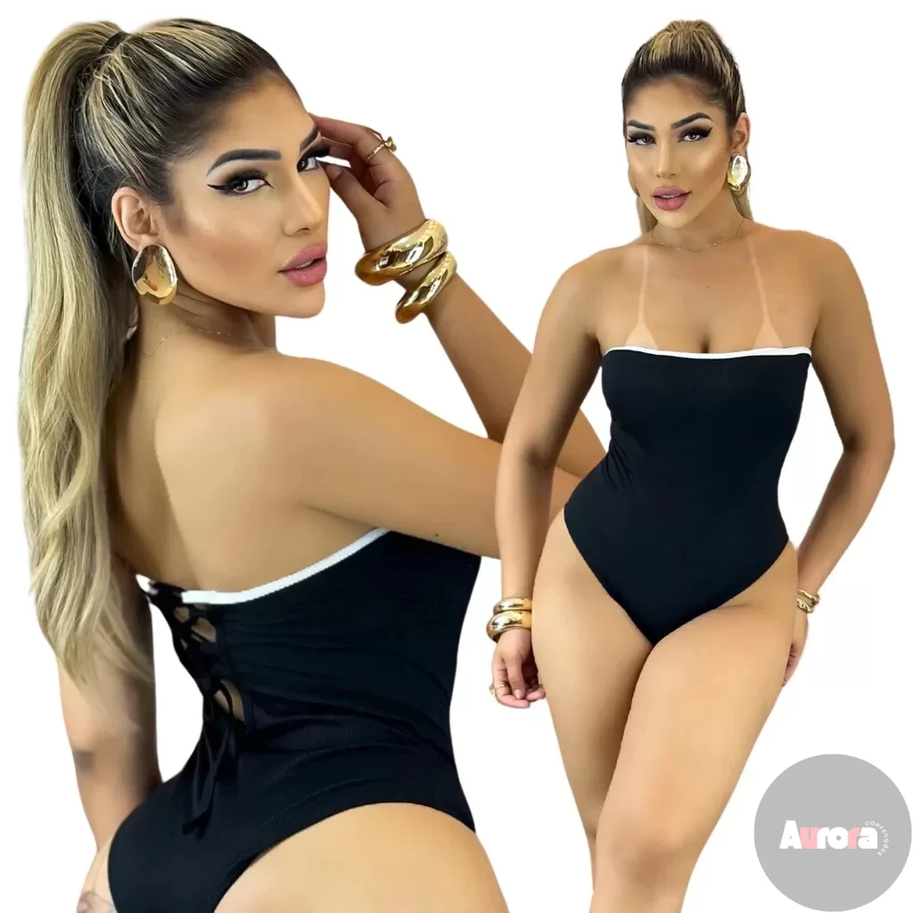 Body Feminino Malha Ribana Preto Tomara que Caia
