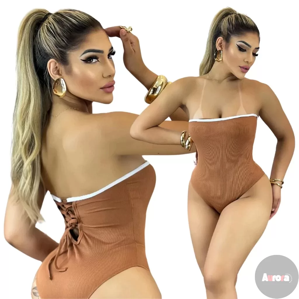 Body Feminino Malha Ribana Caramelo Tomara que Caia