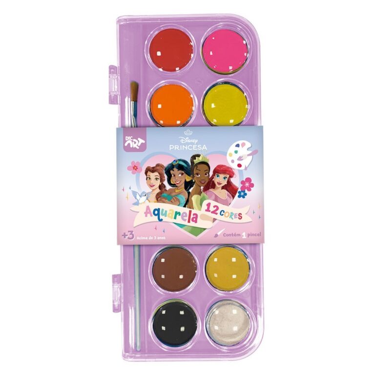 Paleta de Tinta Princesas Aquarela 12 Cores C/ Pin